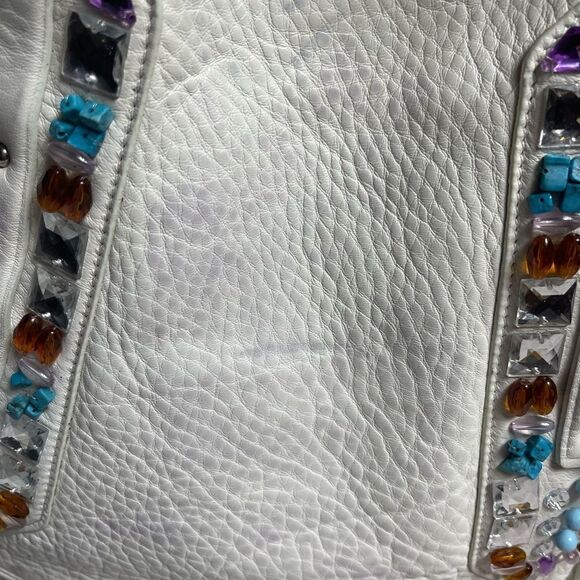 Cole Haan Sydney white leather large shoulder bag with multi color stones accent - Picture 3 of 12